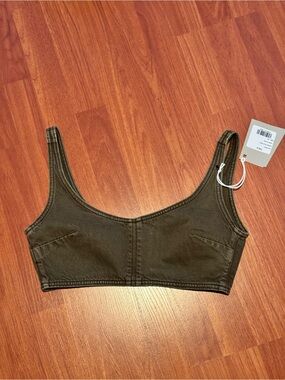 Dala Denim Faux Bra Top Olive Green Scoop Neck Crop Top